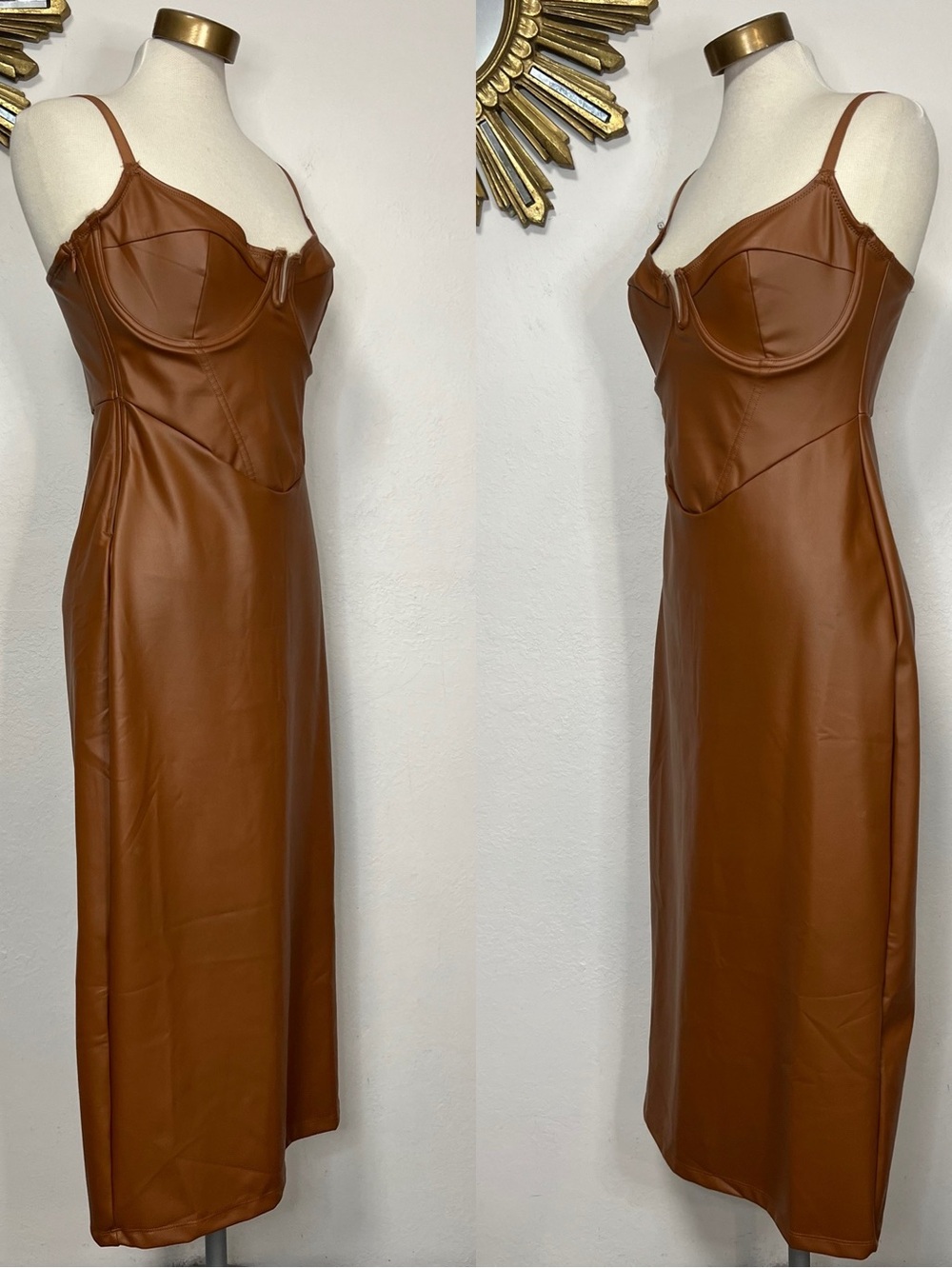 Popilush Shapewear Faux Leather Hourglass Corset Midi Dress - Picture 6 of 15